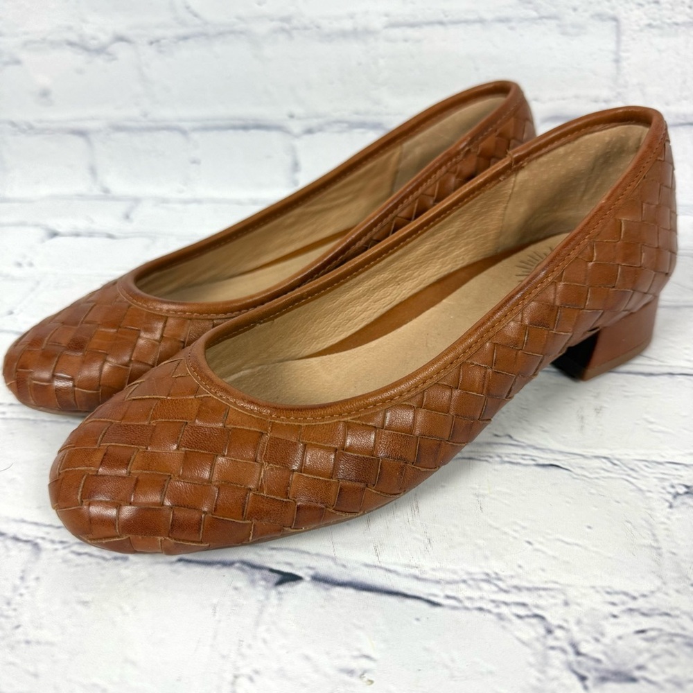 Brioso Mera Woven Leather Block Pumps intrecciato 6 Cinnamon Brown $140 - Picture 3 of 8